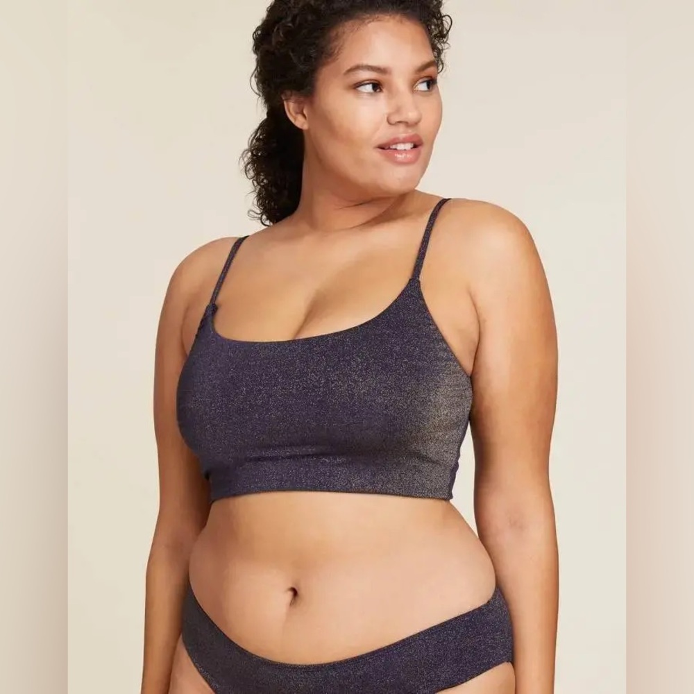 NWT Andie Maui Luster Glitter Crop Tank Bikini Set in Blue - Size Large